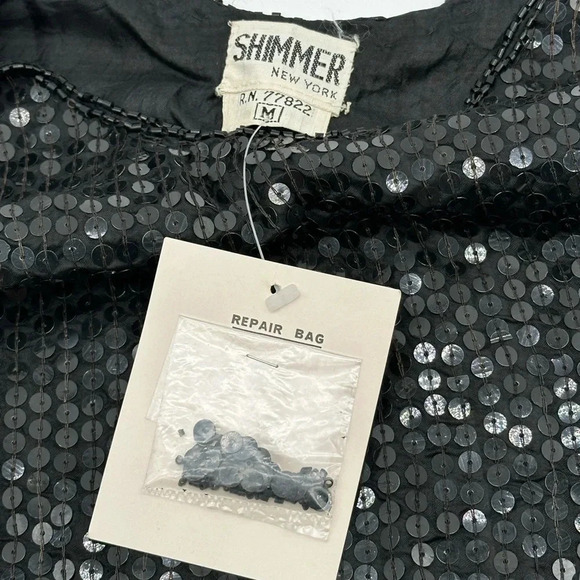 VTG Shimmer New York Silk Tank Top Cropped Boxy Black Sequined Beaded Vintage M - Picture 5 of 7
